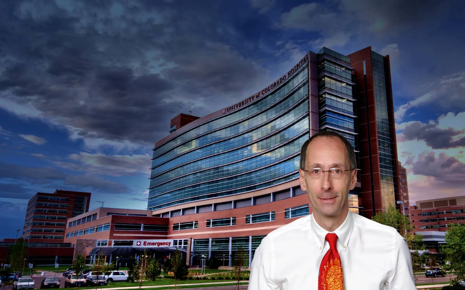 Dr. Peter Sachs standing in front of University of Colorado Hospital