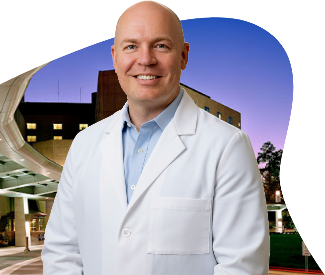 Styled circular portrait of Dr. Jared Christensen MD MBA with gradient background, featured as a ClearRead clinical advocate at Riverain Technologies.
