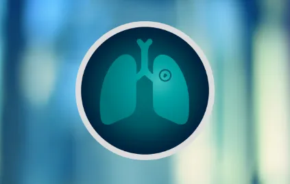 Lung cancer resources card featuring a glowing teal lung illustration, connecting patients and clinicians to Riverain Technologies lung screening and ClearRead CT nodule detection materials.