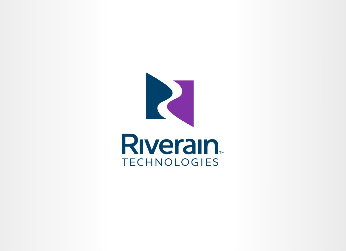 Official Riverain Technologies logo displayed on a dark purple gradient background, featuring the signature R icon and company name in a stacked layout.