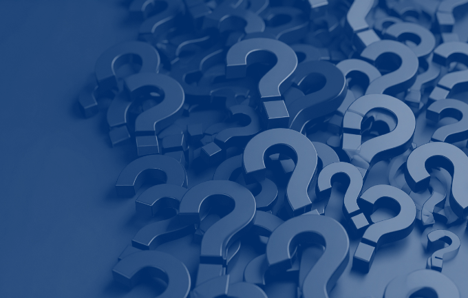 Stylized 3D blue question mark symbols filling the frame, used as the FAQ page hero image for Riverain Technologies' frequently asked questions about AI-powered radiology solutions.