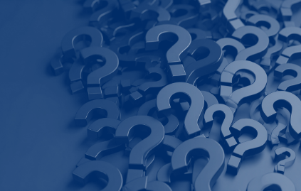 FAQ resource card featuring stylized 3D question marks, linking to frequently asked questions about Riverain Technologies ClearRead CT and ClearRead Xray AI-powered imaging solutions.